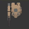 Futuristic Orange Armored Mech Robot Holding Rifle Weapon In Hand