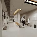 Spacious Well Lit Clothing Store Interior With Mannequin Hanging Dresses And Racks