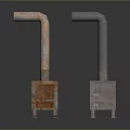 Rusted Industrial Metal Equipment With Vertical Pipes And Square Bases