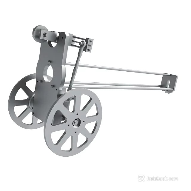 Gray Industrial Metal Mechanical Device With Large Wheels And Connecting Structure 3d model 