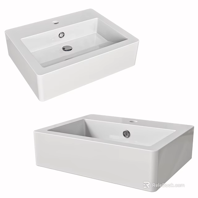 Modern White Ceramic Rectangular Countertop Sink With Sleek Design For Bathroom 3d model 
