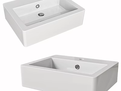 Modern White Ceramic Rectangular Countertop Sink With Sleek Design For Bathroom 3d model