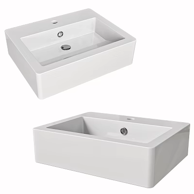 Modern White Ceramic Rectangular Countertop Sink With Sleek Design For Bathroom 3d model
