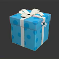 Blue Polka Dot Gift Box With White Bow And Decorative Tag For Daily Use