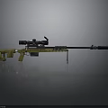 Yellow Sniper Rifle With Scope And Bipod On Gray Background
