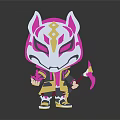 Cat Ear Head Doll With Pink White Design Purple Gold Facial Patterns And Pink Weapon