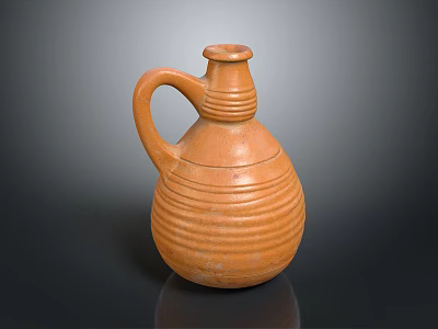 Terracotta Clay Jug With Striped Pattern Curved Handle And Smooth Texture 3d model