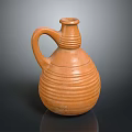 Terracotta Clay Jug With Striped Pattern Curved Handle And Smooth Texture 3d model