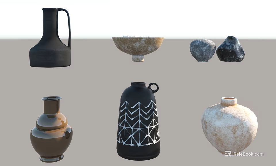 Various Ceramic Vessels With Different Designs Shapes And Textures For Home Decoration 3d model 