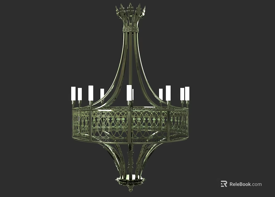 Elegant Ornate Chandelier With Intricate Metal Frame And Candle Lights 3d model 