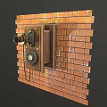 Vintage Old Fashioned Telephone With Classic Dial Mounted On Red Brick Wall
