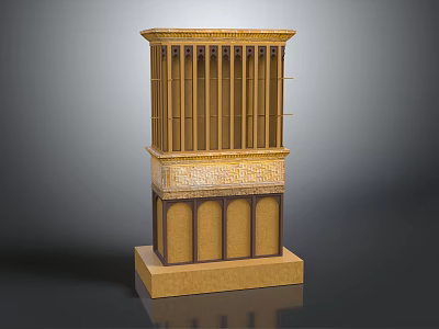 Golden Ancient Architectural Model With Multi Layered Structure Arched Doors And Columns 3d model