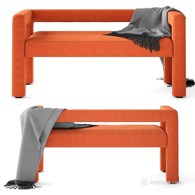 Stylish Orange Two Seater Sofa With Gray Blanket For Modern Living Space 3d model 