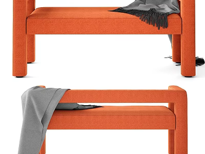 Stylish Orange Two Seater Sofa With Gray Blanket For Modern Living Space 3d model