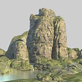 Beautiful Natural Rocky Mountain Scenery With Green Vegetation And Flying Birds Under Pale Clear Sky