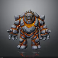 3D Fantasy Stone Creature Character With Lava Red Patterns And Rock Textures