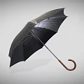 Stylish Black Umbrella With Wooden Curved Handle For Daily Use