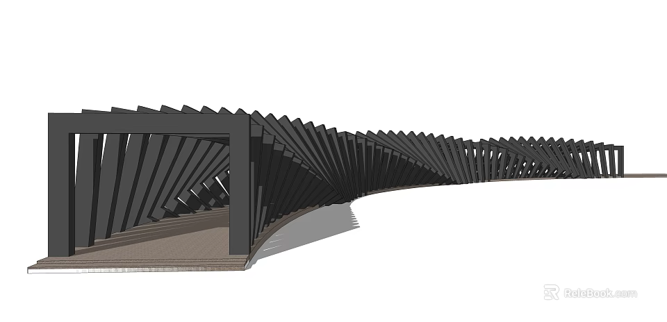 Modern Architectural Outdoor Pergola With Black Geometric Striped Curved Structure Design 3d model 