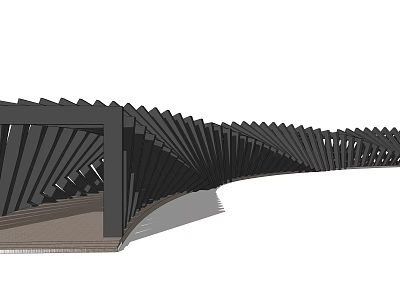 Modern Architectural Outdoor Pergola With Black Geometric Striped Curved Structure Design 3d model