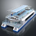 Leisure Catamaran Water Transport With Modern Upper Deck Canopy And Seating Area