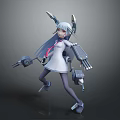 Game Movie Character With Silver Hair Red Eyes White Dress Pink Tie And Mechanical Devices
