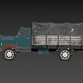 Vintage Retro Green Truck With Canvas Covered Cargo Bed And Silver Wheels
