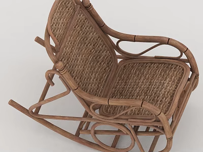 Wicker Rocking Chair With Rattan Frame And Handwoven Seat Details 3d model