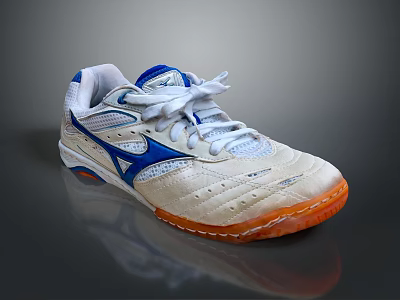 White Athletic Shoes With Blue Logo Orange Sole White Laces And Mesh Upper Design 3d model