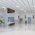 Modern Medical Hall Interior With Reception Desk Potted Plants And Decorative Paintings