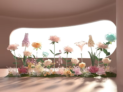 Colorful Flowers Arranged By Window With Soft Light And Decorative Blooms 3d model