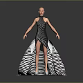Stylish Black And White Striped High Neck Long Sleeve Dress With Asymmetrical Hem Design