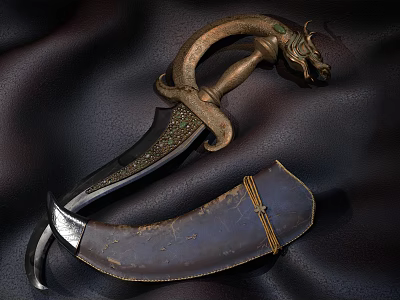 Ornate Antique Weapon With Dragon Head Handle Decorative Sheath And Intricate Metal Carvings 3d model