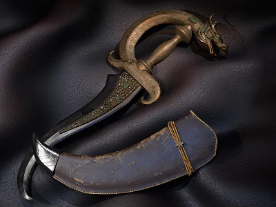 Ornate Antique Weapon With Dragon Head Handle Decorative Sheath And Intricate Metal Carvings 3d model