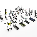 Various Sports Equipment Collection With Treadmills Dumbbells Barbells And Exercise Machines