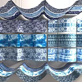 Decorative Blue and White Ceiling Drapery with Wavy Patterns and Tie Dye Designs 3d model