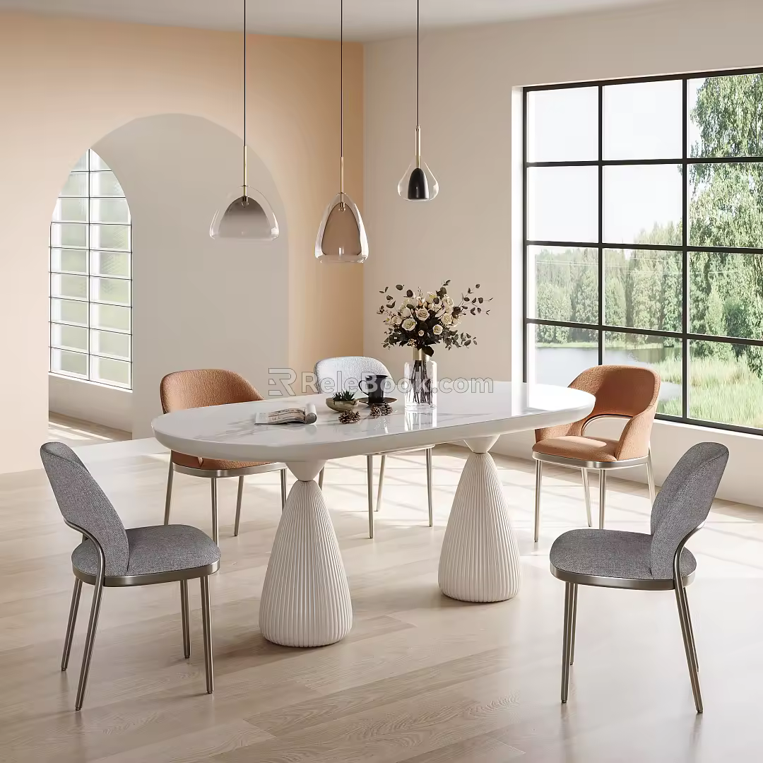 Modern Restaurant Cream Dining Table and Chair Combination Table and Chair Jewelry Ornaments 3d model