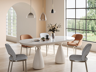 Modern Restaurant Cream Dining Table and Chair Combination Table and Chair Jewelry Ornaments 3d model