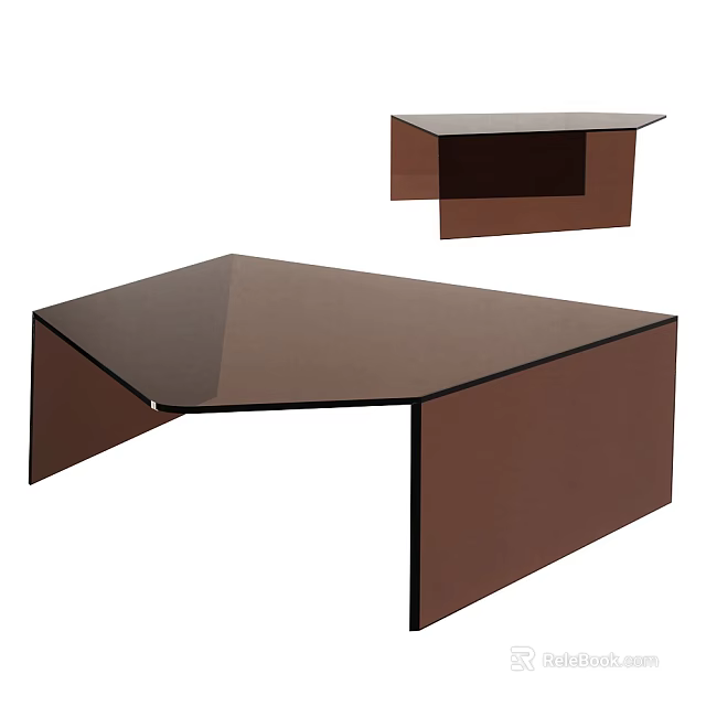 Modern Geometric Coffee Table With Transparent Glass Surface And Brown Supportive Frame Design 3d model