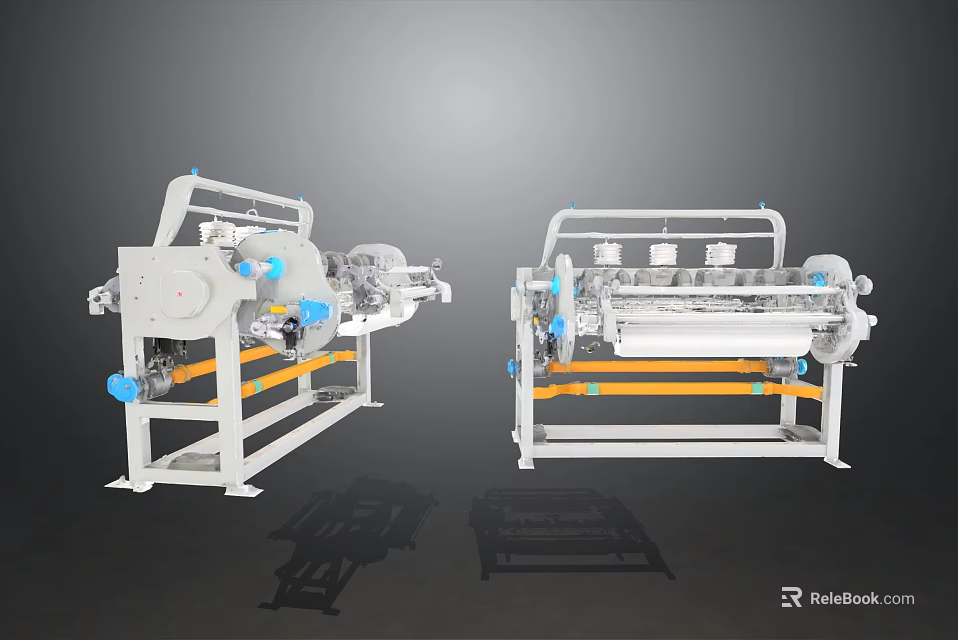 Industrial Machinery with Multiple Rollers Blue Components Yellow Beams on White Frames for Production Processing 3d model 