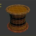Woven Round Stool With Orange Brown Striped Design And Smooth Top