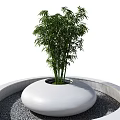 Park Landscape Featuring Circular Planter With Bamboo Plant And Gray Gravel Square Platform