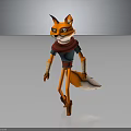 Anthropomorphic Fox 3D Character With Red Scarf Blue Shirt Bandaged Arms Standing Pose