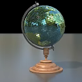Decorative Globe With Mirrored Mosaic Surface On Wooden Stand For Home Decor