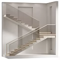 Modern Staircase Design With Glass Railing Metal Handrail And Light Toned Steps