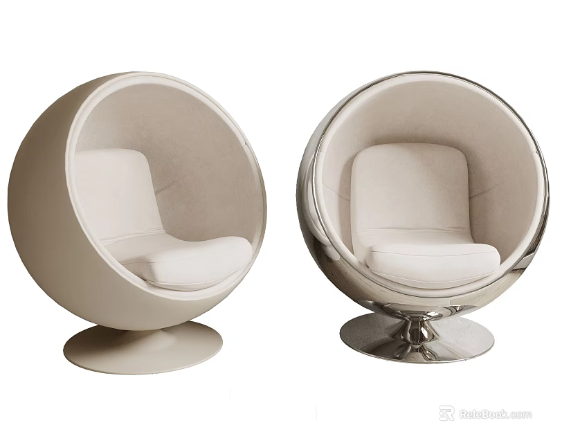 Spherical Bean Bag Chairs With Cream And Silver Design For Modern Living Room 3d model 