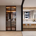 Modern Walk In Closet Design With Glass Doors And Organized Clothes Storage