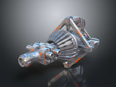 3D Rendered Mechanical Device With Metallic Texture Gear Like Structure And Orange Detail Lines 3d model