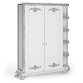 Elegant White Wardrobe With Ornate Gold Carvings On Panel Doors And Storage Shelves
