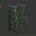 Two Old Wooden Ladders With Yellow And Blue Paint Marks As Household Items