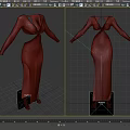 Pink Long Dress With Long Sleeves V Neckline Cutout Waist And Side Slit Design